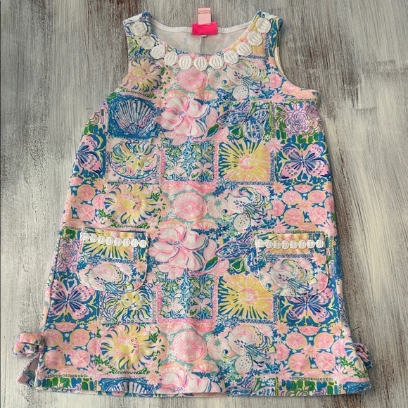 Lilly Pulitzer Other - Lilly Pulitzer Girls Shift Dress – Seashell & Floral Print, Size M 6-7